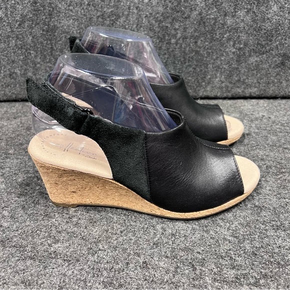 Clarks Women's Lafley Jess Slingback Wedge Sandal Black Leather Size 7 - Picture 4 of 12
